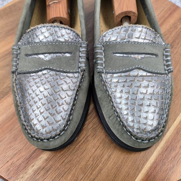 G.H. Bass Weejuns Womens 8.5M Green Suede Snake Print Casual Daily Penny Loafer - Picture 6 of 12